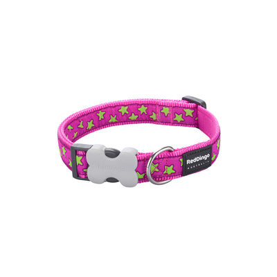 Hundehalsband Red Dingo STYLE STARS LIME ON HOT PINK 15 mm x 24-36 cm