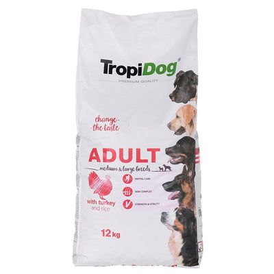 Hundefutter Tropi Dog  Premium Adult Medium & Large Erwachsener Truthahn Reise Vögel 12 kg