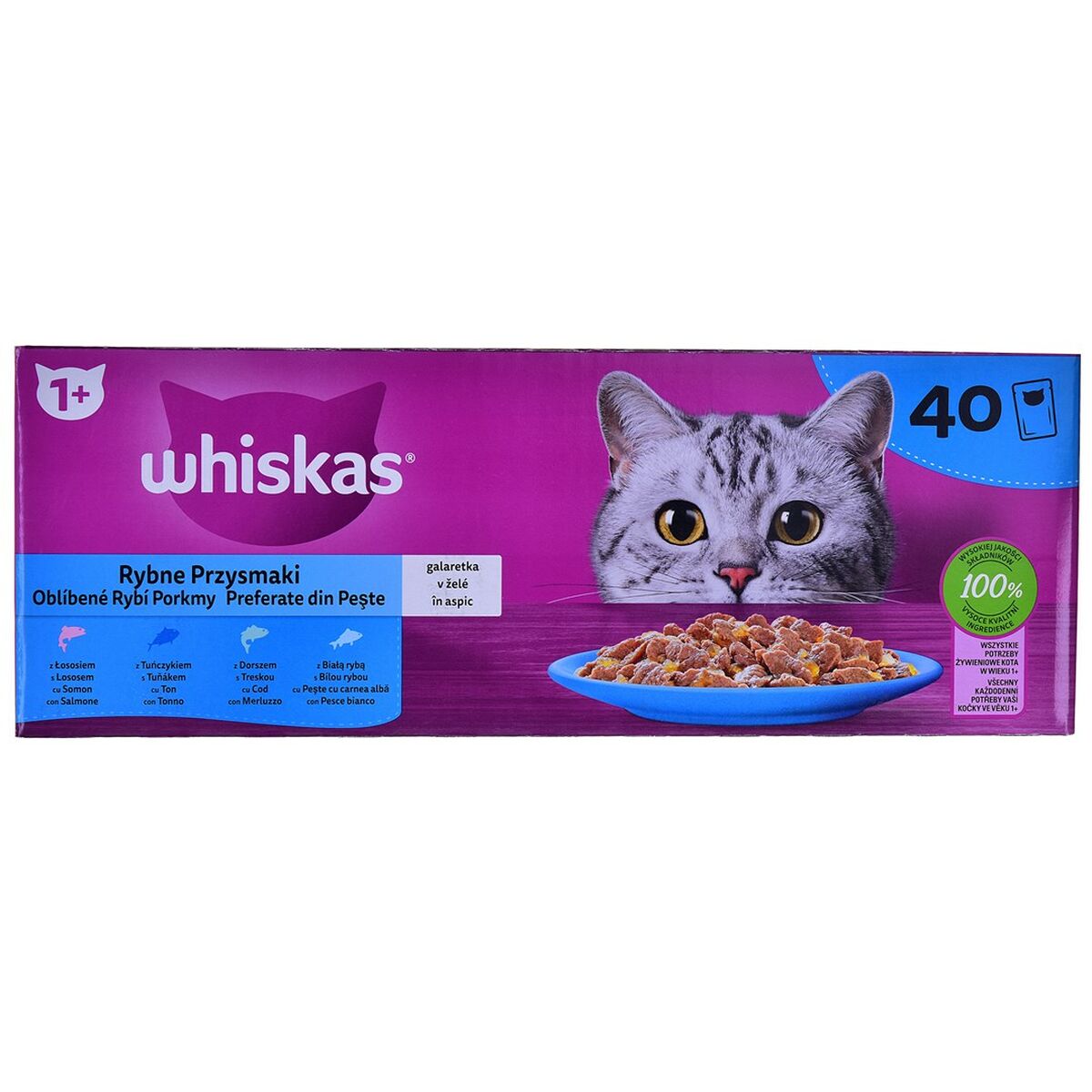 Collation pour Chat Whiskas 40 x 85 g Saumon Thon Poisson Morue