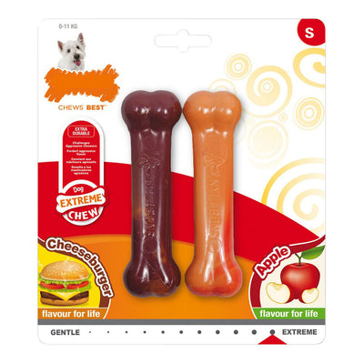 Jouet pour chien Nylabone Extreme Chew Twin Pomme Fromage Hamburgers Taille S Nylon (2 pcs)